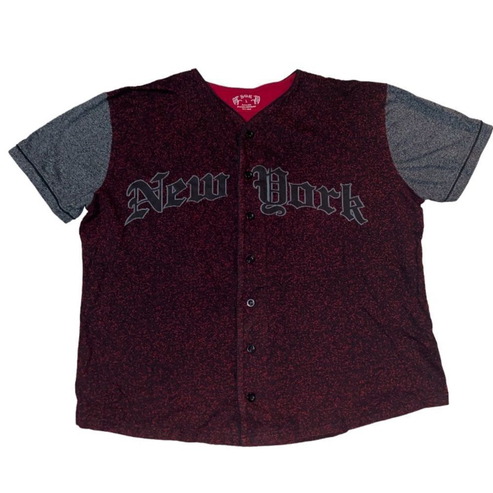 SGR New‎ York Men’s Casual Jersey Button Down Tee Size Large Maroon Black Gray